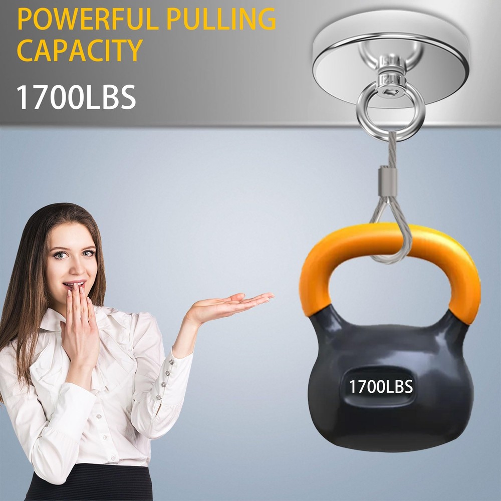 Fishing Magnet, Over 1700 Lbs Pulling Force Strong Neodymium Magnet Heavy Dut...