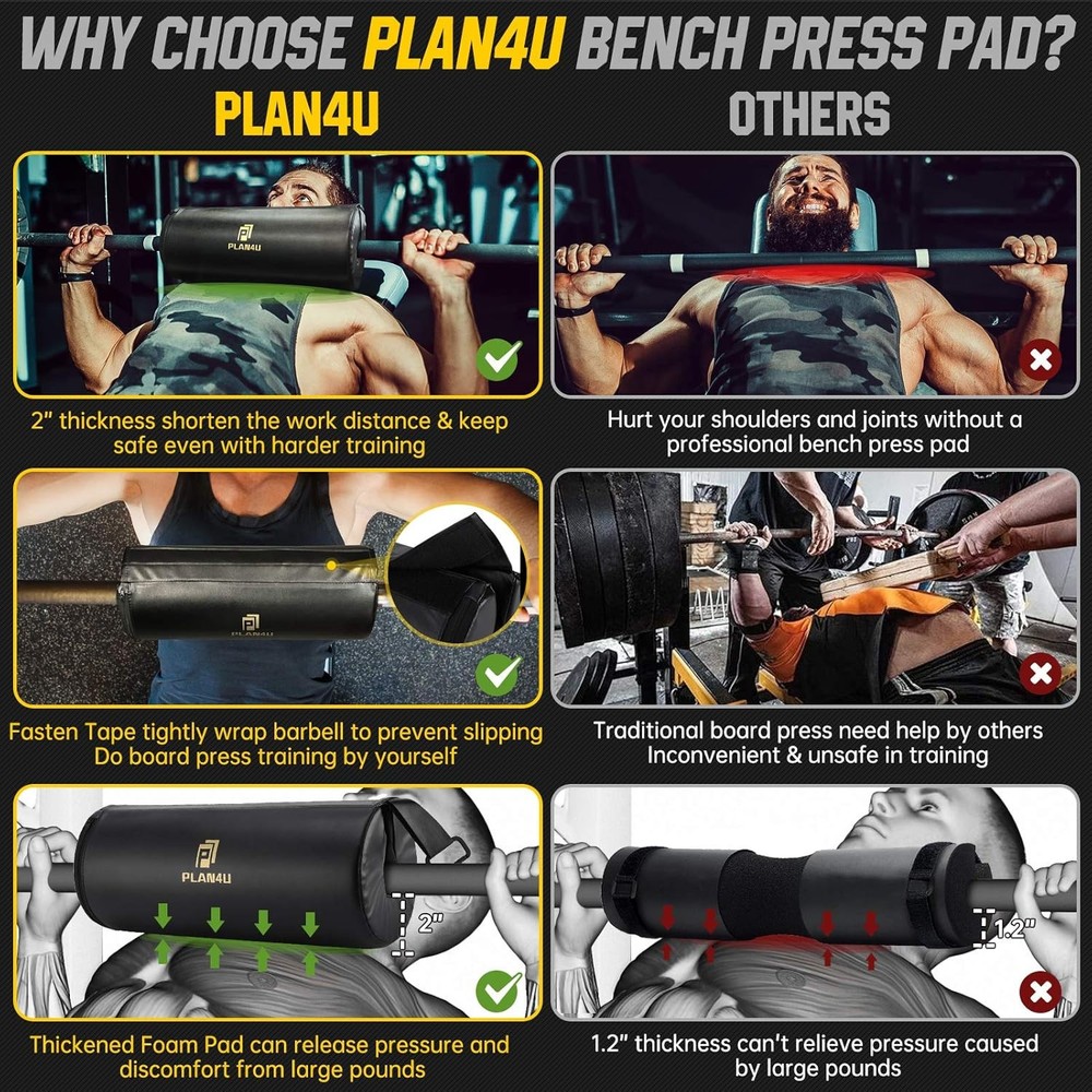 Barbell Pad for Bench Press Hip Thrust Weightlifting, Upgraded Board Press with