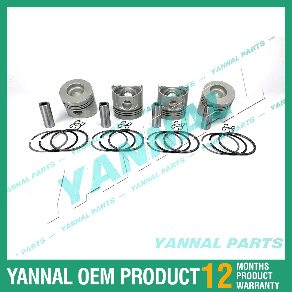 4Pcs Piston With Piston Ring+0.5mm For Kubota V1902DI engine (oversize)