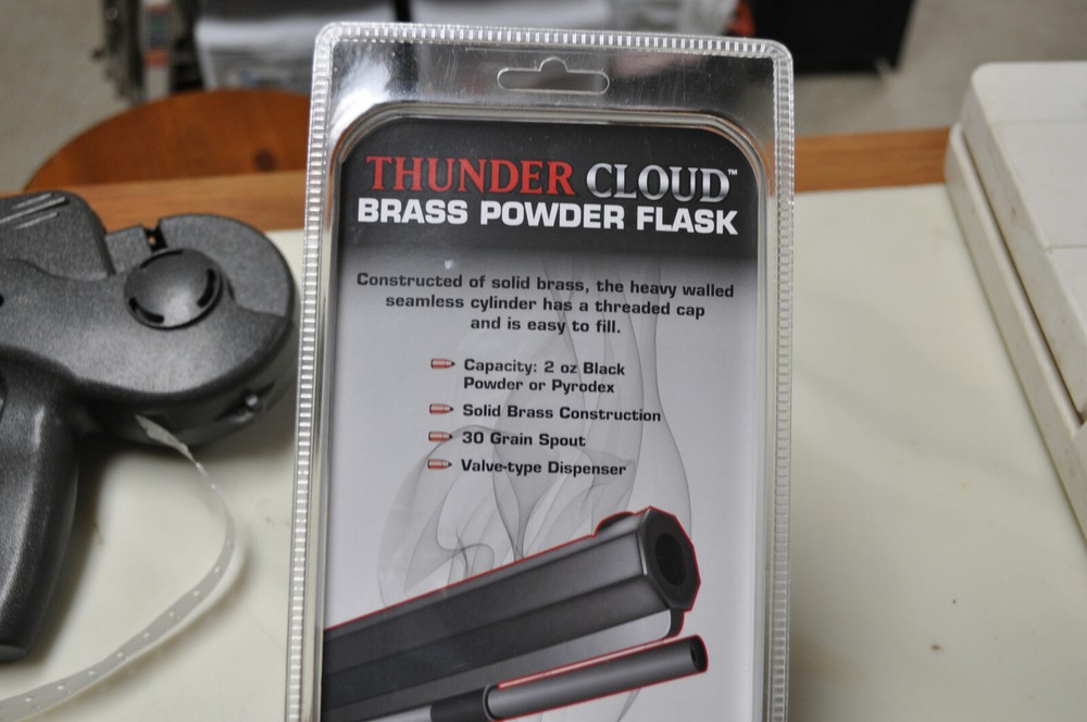 Allen Thunder Cloud Brass Powder Flask for Muzzleloader Black Powder, new unused