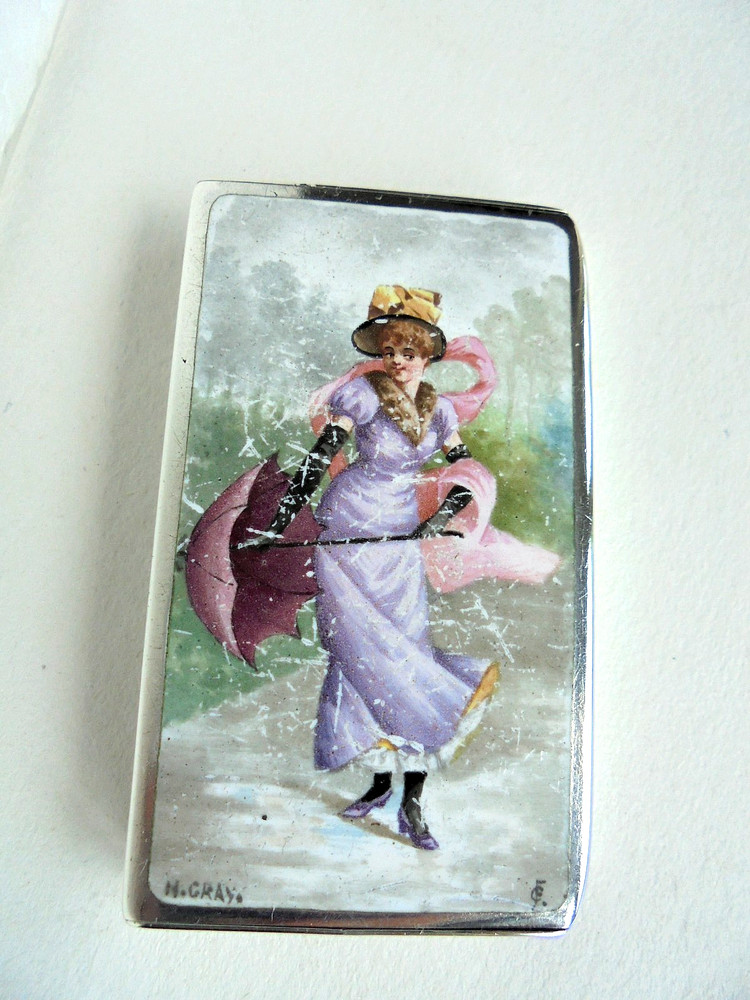 Sampson Mordan Silver Enamel Vesta Case 1889