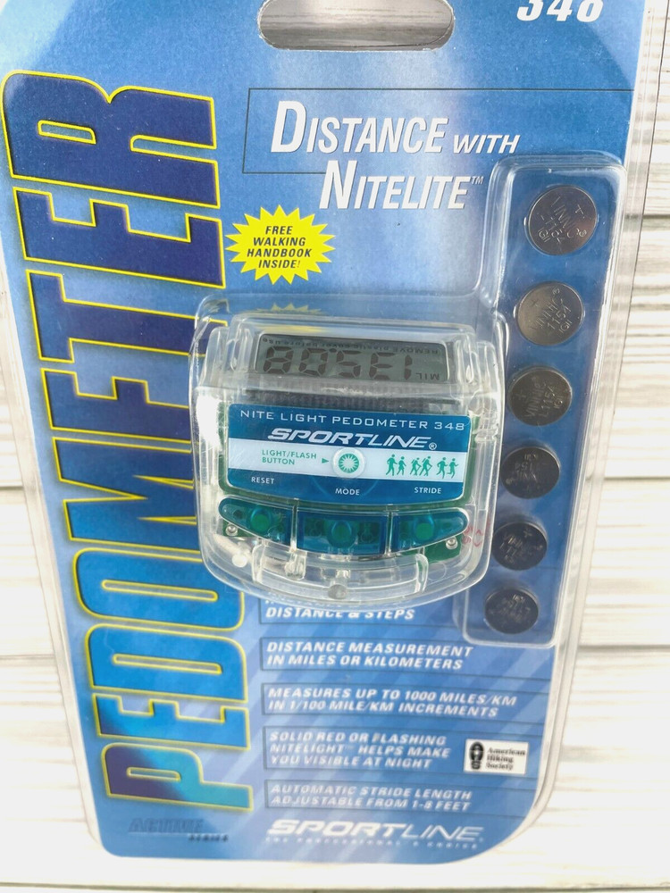 Walking Pedometer with Digital Display Night Light Stride Adjustment & Clip NOS