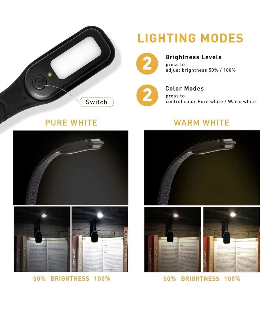 2 Pcs LED Light, 3 Color Temperature Light for Reading in Bed. Rechargeable