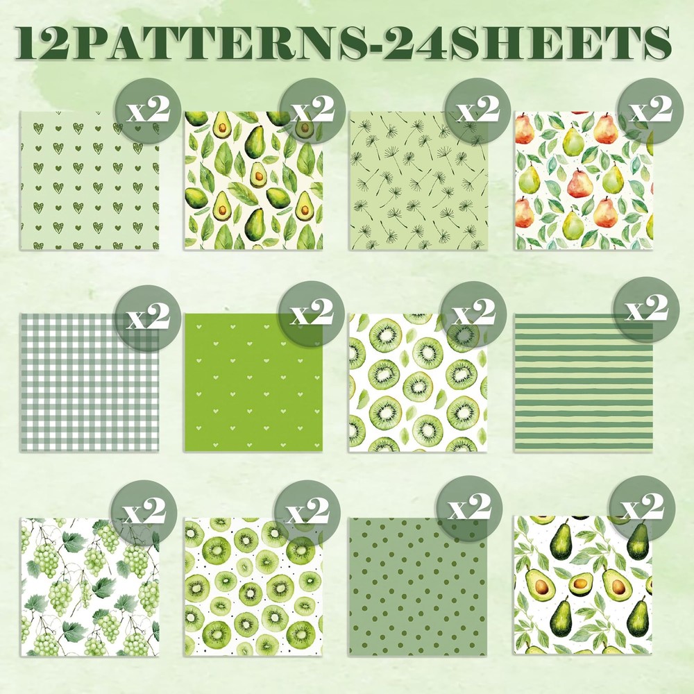Fruit Themed Scrapbook Paper Summer Pattern Pear Decorative 6 Inch 24 Sheets