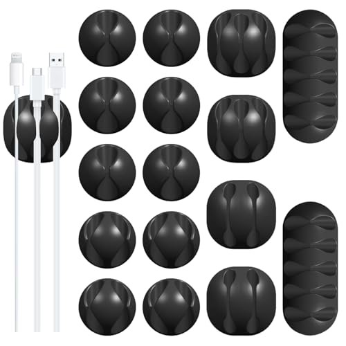 16Pack Black Desk Cable Management,Adjustable Cord Organizer Black-16 Pack