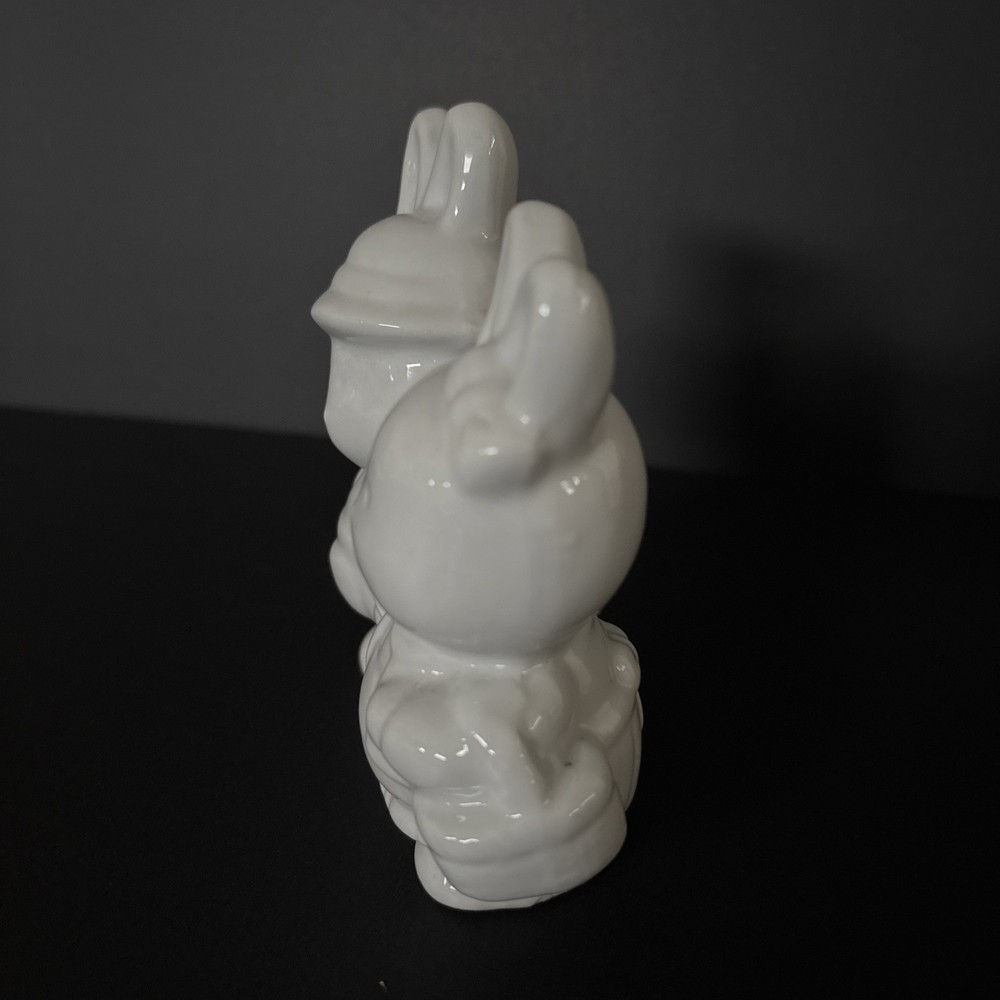 Conjoined Solid White Farmer Boy & Girl Bunny Rabbits. Easter Decor.pre-owned.