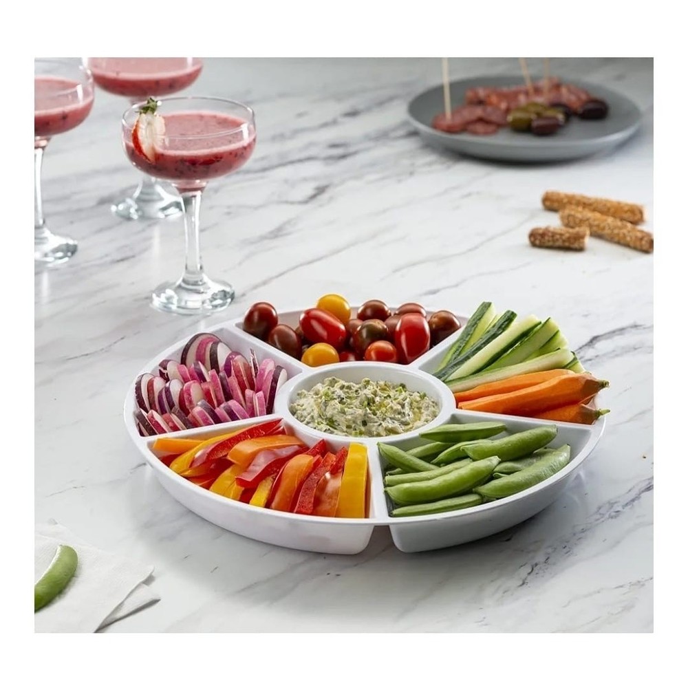 4 pack, Sectional Round Plastic Serving Tray/Platter (White)