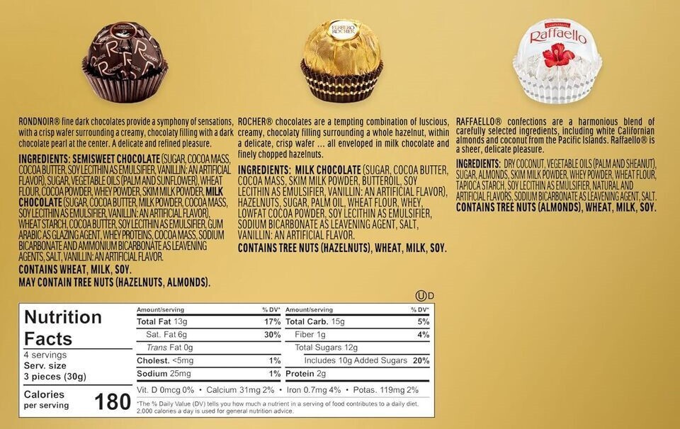 Ferrero Rocher Fine Assorted Chocolate BULK Raffaello Rondnoir Hazelnut 2-8 lb