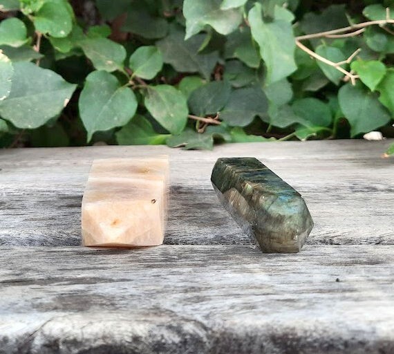 Moonstone Obelisk & Labradorite Generator Duo, Transformation, Inner Growth