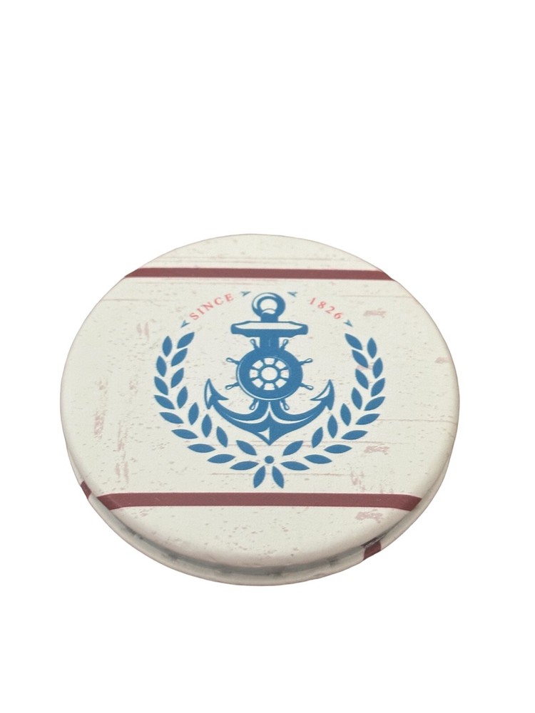 Pocket Mirror/Compact-  round- Anchor- 2 mirrors red blue white