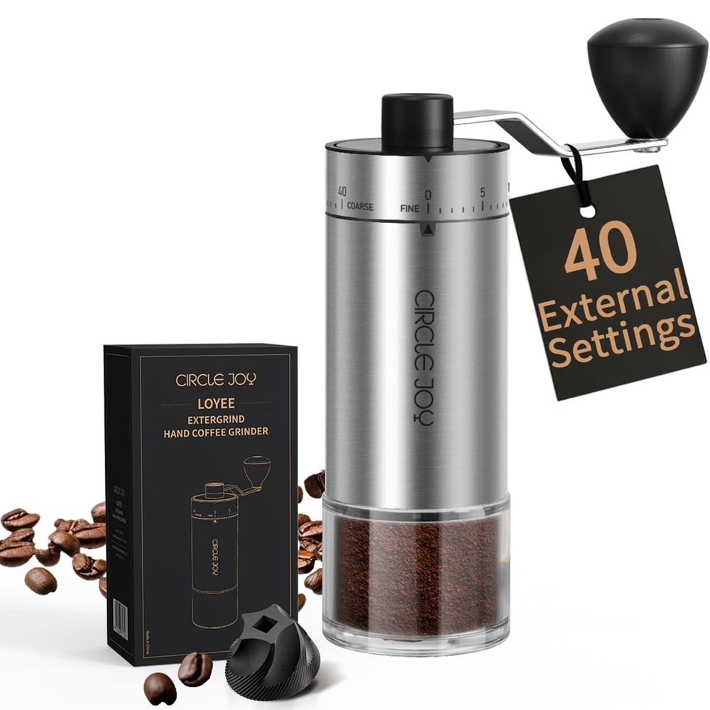 CIRCLE JOY Manual Coffee Grinder with 40 External Adjustable Silver, Silver