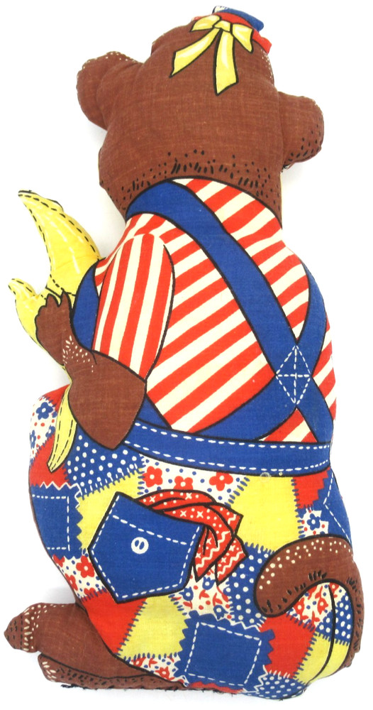 Vintage Cut Sew Patchwork Monkey Pillow 14" Stuffed Toy Doll Completed