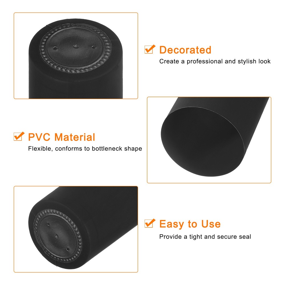 100 x PVC Heat Shrink Wine Shrink Wrap Cap, 30x60mm Black/Black
