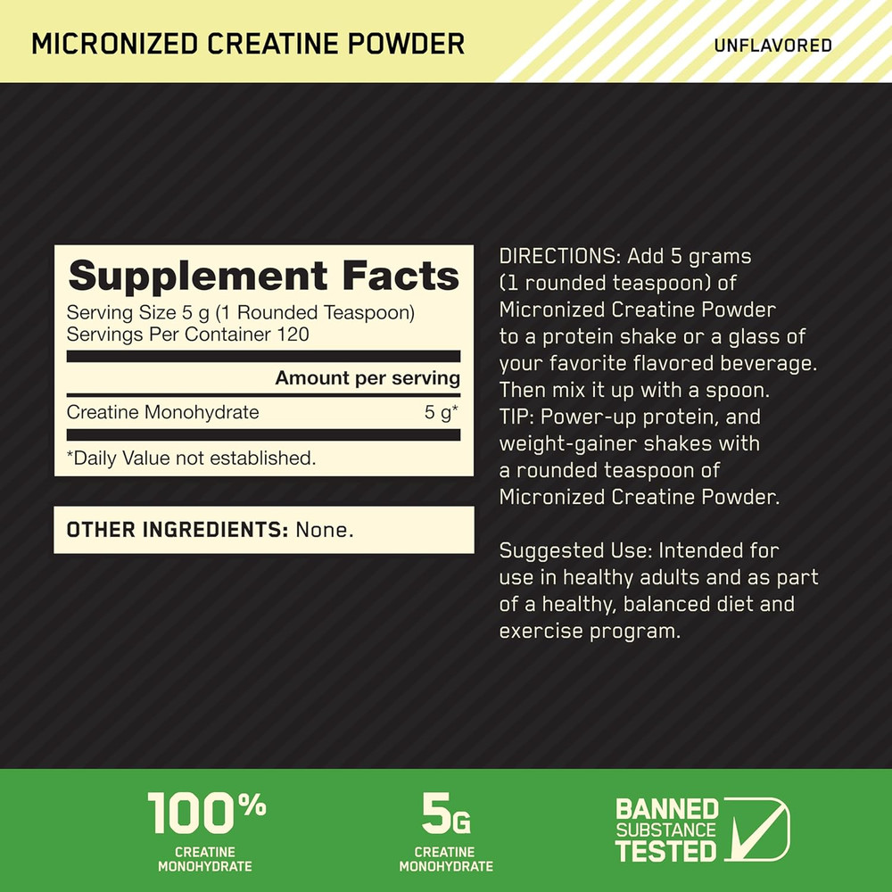 Micronized Creatine Monohydrate Powder, Unflavored, 120 Servings, 600 Grams (Pac