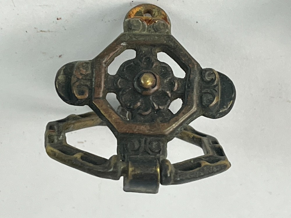 3 Antique Solid Brass Drawer Pulls - Drop Ring Pull Knobs - Victorian Colonial