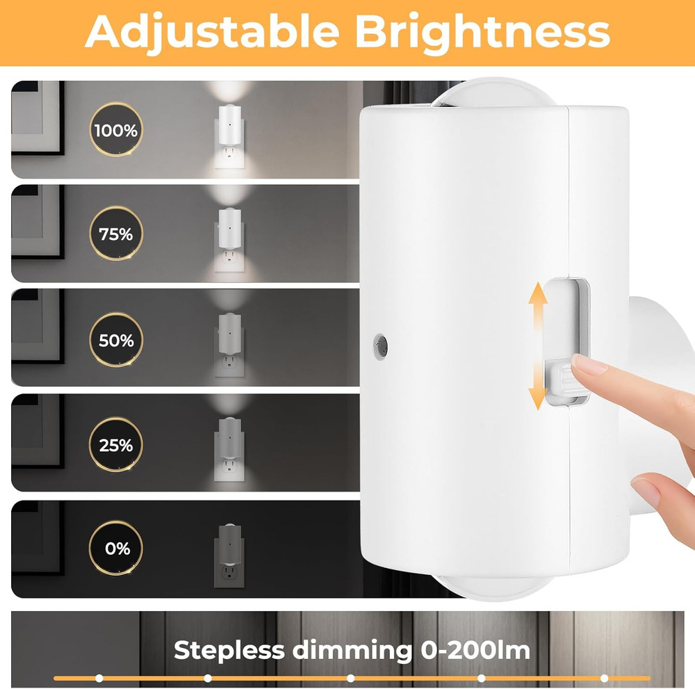 LED Night Light Plug In, Modern Plug-Into Wall Nightlight, Adjustable 0-200LM Br