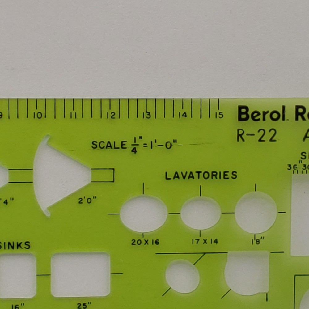 Berol RapiDesign Bathroom Kitchen Template R-22 - ABC Architectural - 1/4" Scale