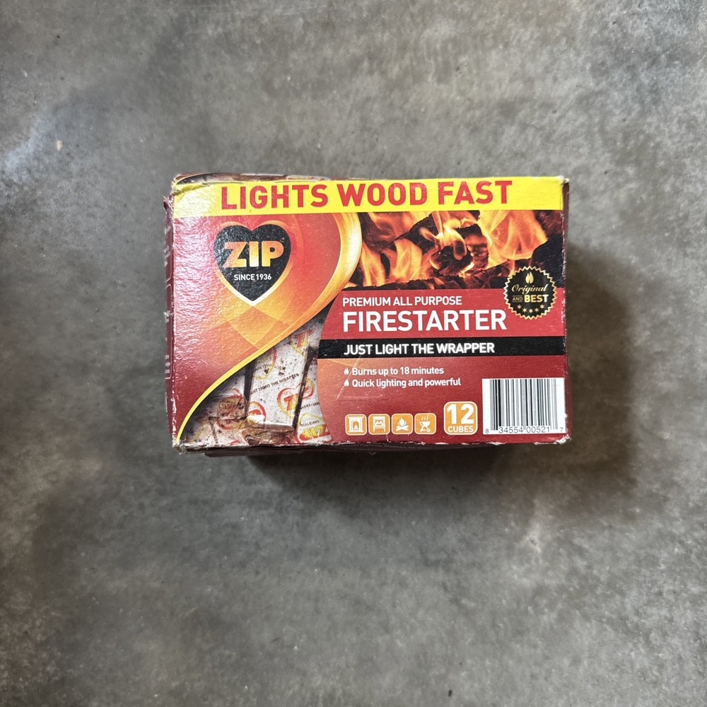 Zip Firestarter Premium All Purpose Wrapped Fire Starters 12 Pack | Box Damage