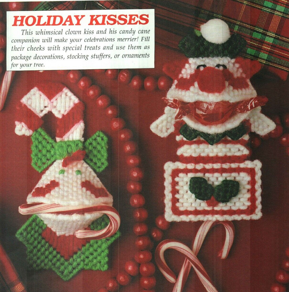2 HOLIDAY KISSES CHRISTMAS PLASTIC CANVAS PATTERN INSTRUCTIONS
