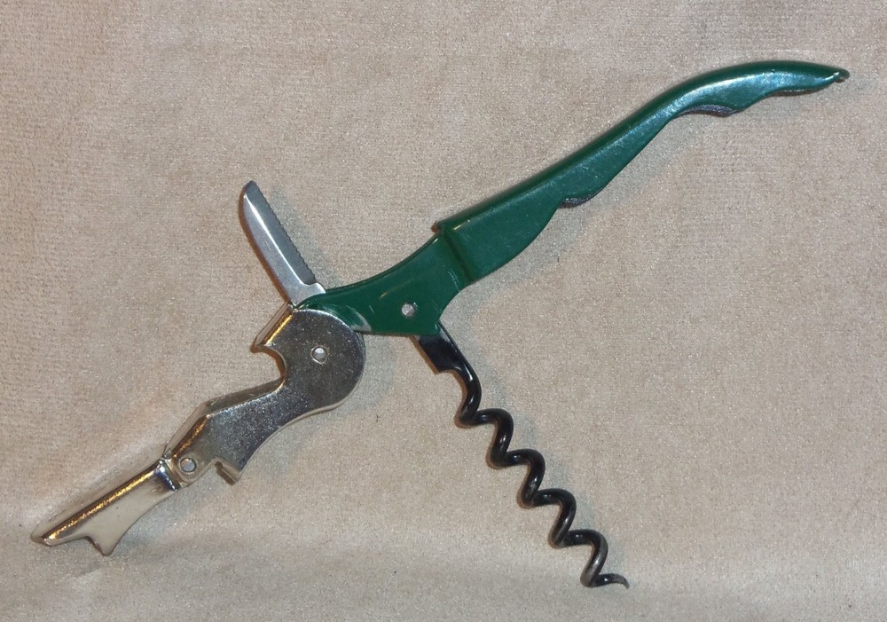Pulltap's Double-Hinged Waiters Corkscrew Stainless Steel w Green + Label Cutter