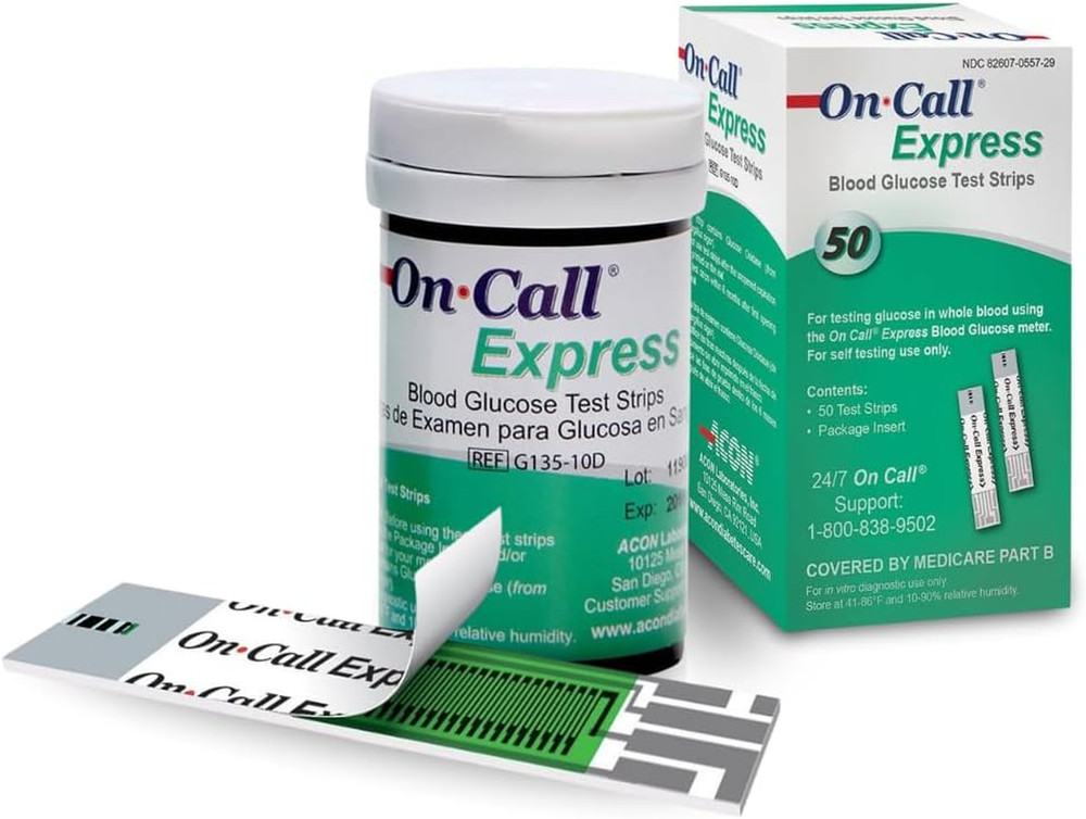 Blood Glucose Test Strips for Diabetes by On-Call Express, 50 Count, No Coding N
