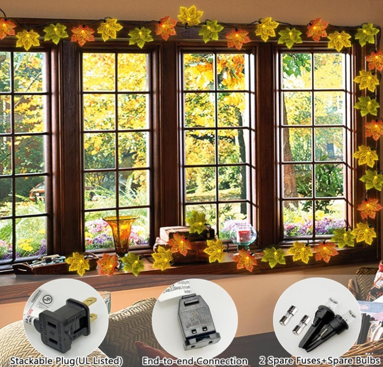 13.6FT Fall Lights Thanksgiving String 35 Multi-colored Maple Leaf