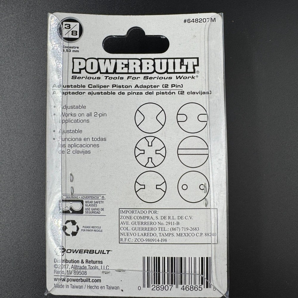 Powerbuilt Universal 2 Pin Adjustable Disc Brake Pad Caliper Piston Tool
