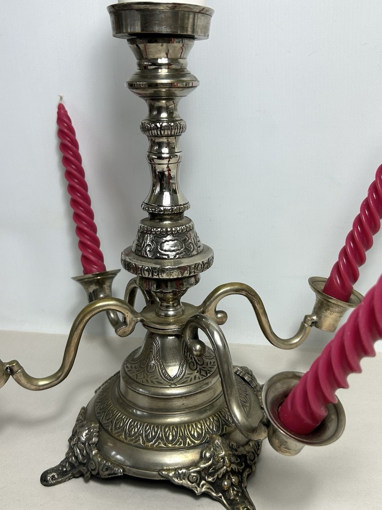 Antique Silver Plated Candelabra - 5 Arm Gothic Table Centrepiece
