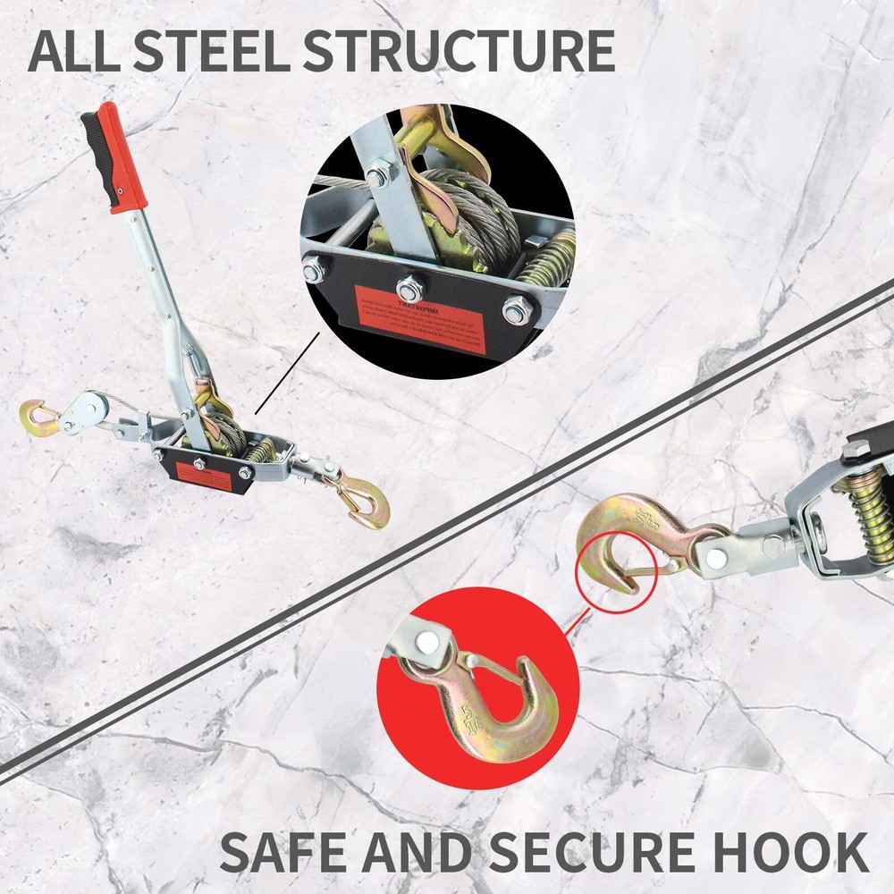 Come Along 4T Pulling Capacity Winch Ratchet Dual Gear Power Puller Heavy Duty