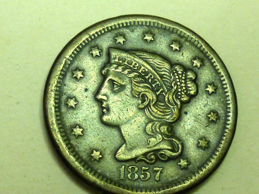 1857 LARGE CENT  XF-AU
