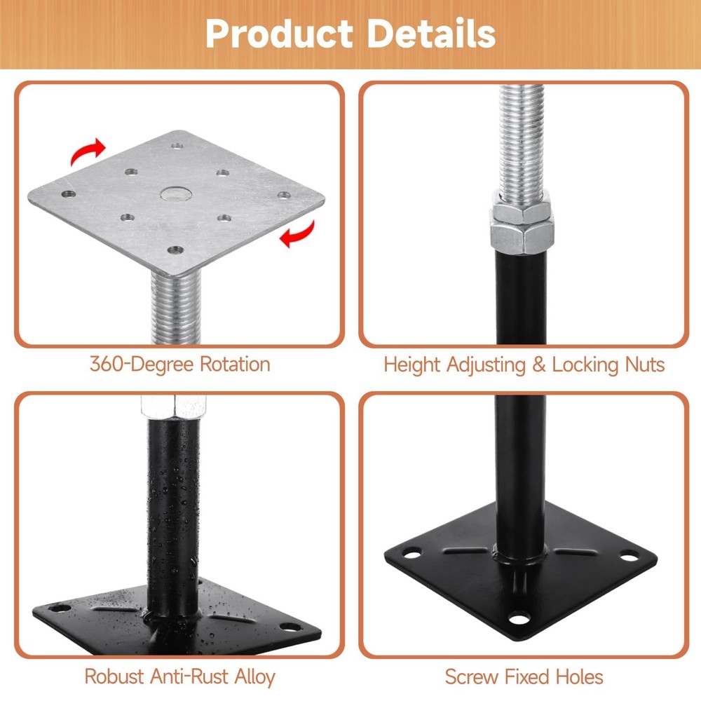 8 PCS Heavy Duty Adjustable Floor Jacks for Deck & Patio Support