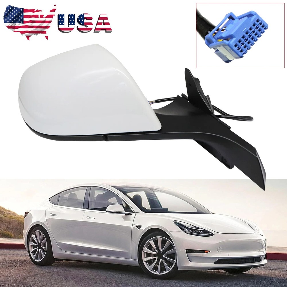 White Right Passenger Side Mirror Heated Power Fold Fit Tesla Model 3 2017-2023