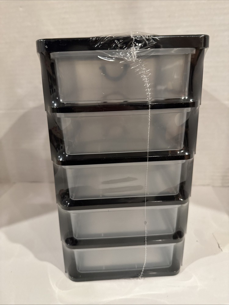 5 Drawer Mini Storage Stackable Desktop Organizer Unit Black / Clear Plastic