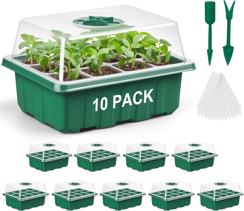 10 Pack Seed Starter Tray Seed Starter Kit (120 Cells Total Tray) with Adjustabl