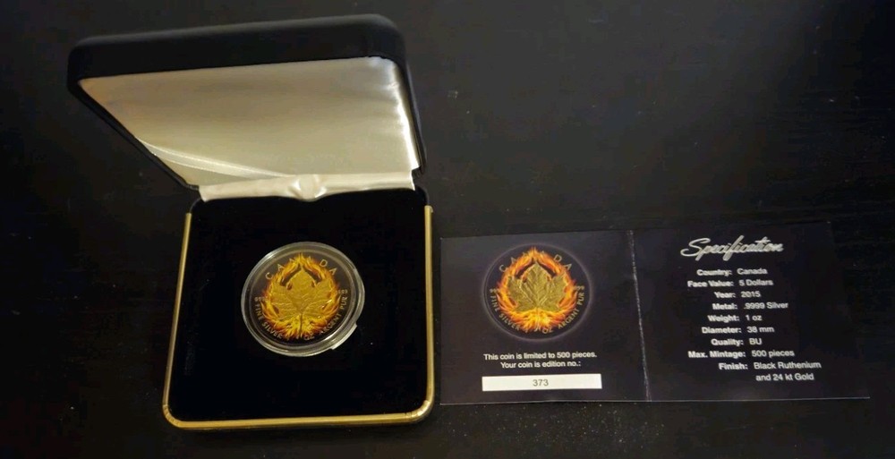 Canada 2015 $5 Burning Maple Silver Coin 375/500