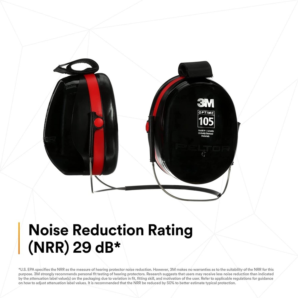 3M H10B Noise Reduction 29dB Gun Range Construction Work Behind Head Ear Muffs