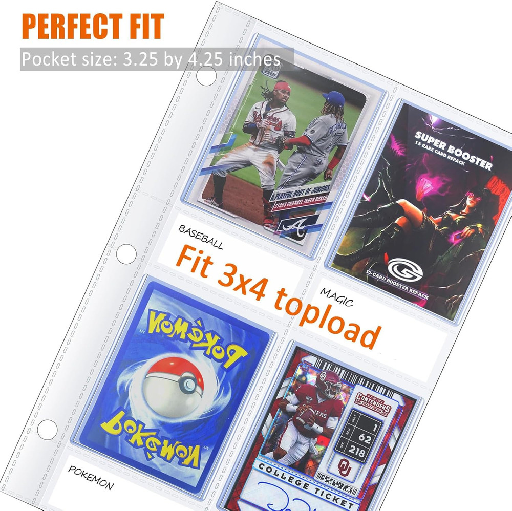 50Ct 4-Pocket Top Loader Sleeves - Trading Card Binder Pages for 3-Ring