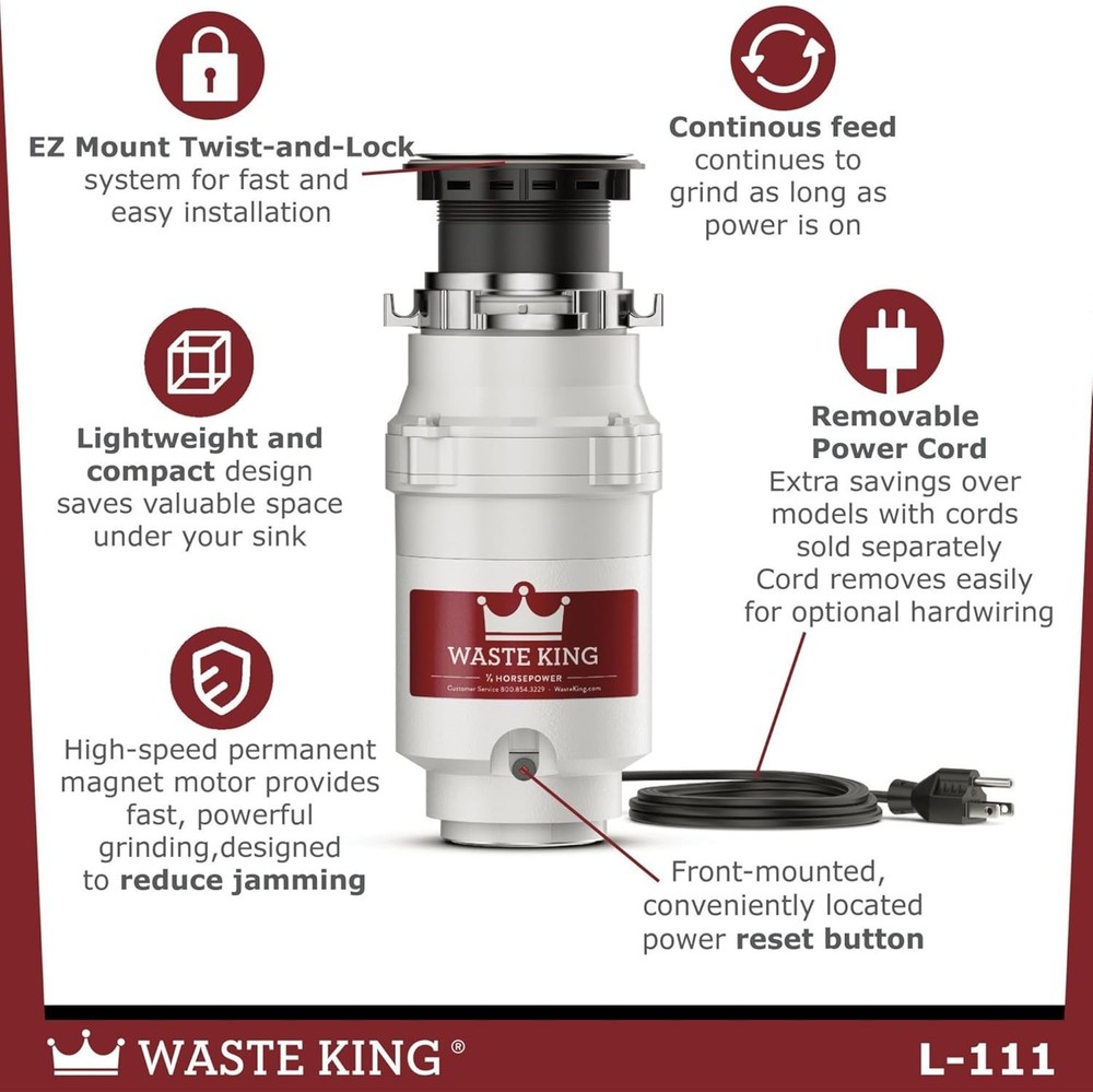 Waste King 1/3 HP Continuous Feed Garbage Disposal – Efficient & Compact Design