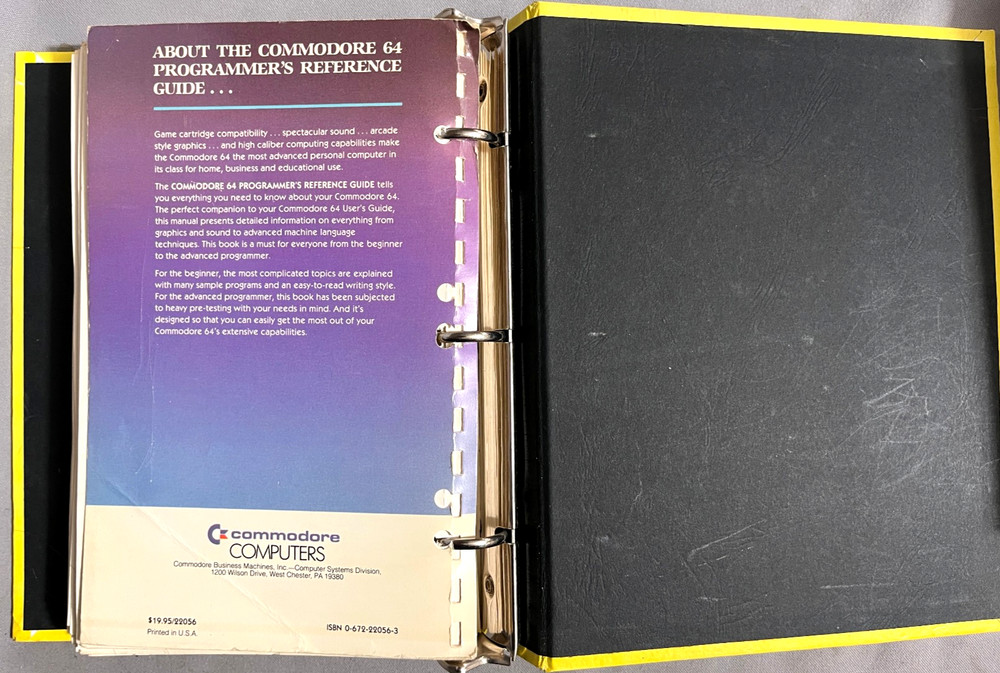 3 Ring Binder Commodore 64 Programmers Reference Guide CBM 1984 used worn a bit