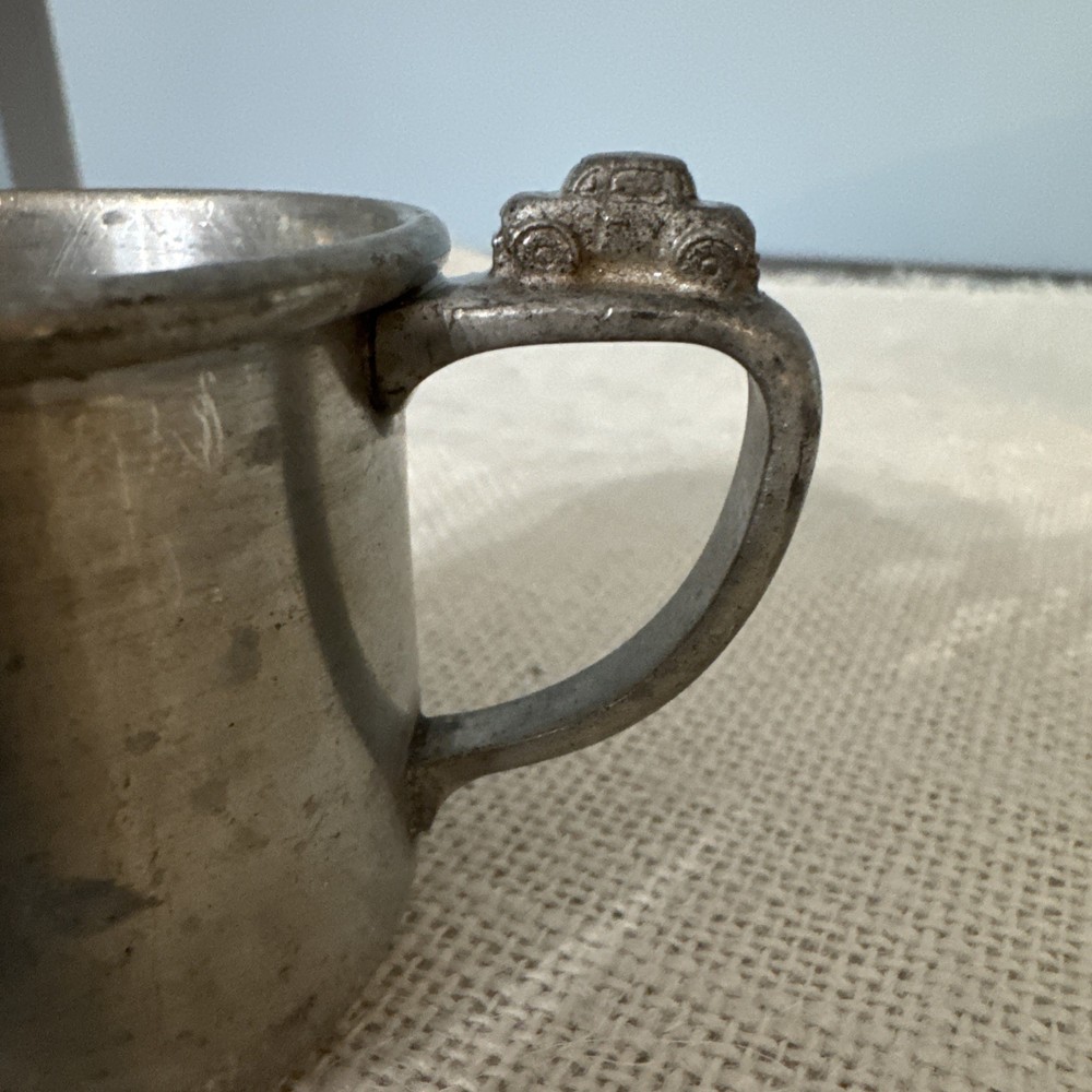 Pewter Baby Cup With Car On The Handle