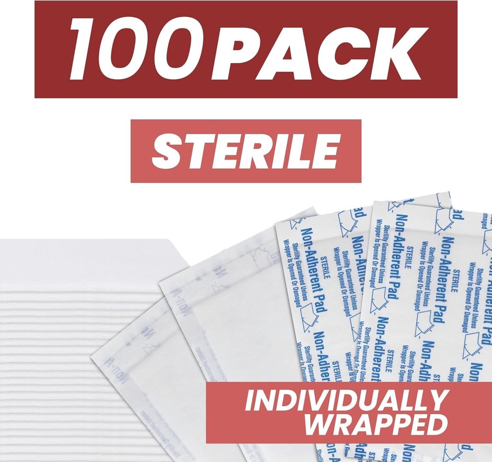 Sterile Non-Adherent Dressing Pads, Individually Wrapped, 2” X 3”, 100 Pack