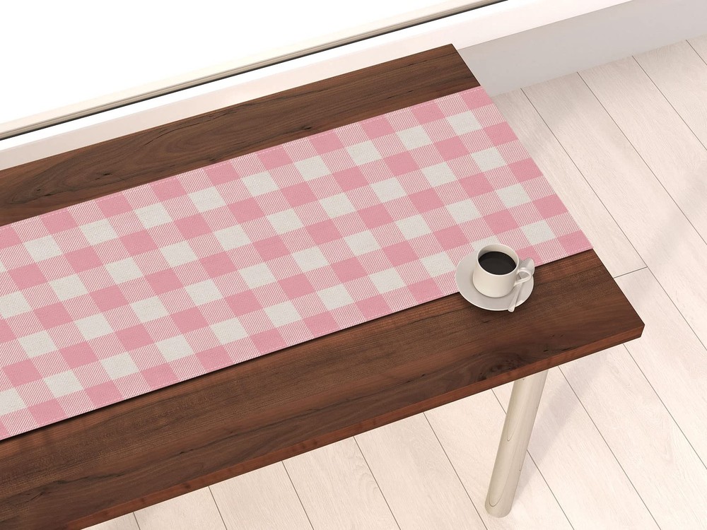 Pink White Buffalo Check Table Runner 13x72" Easter Gingham Party Decor