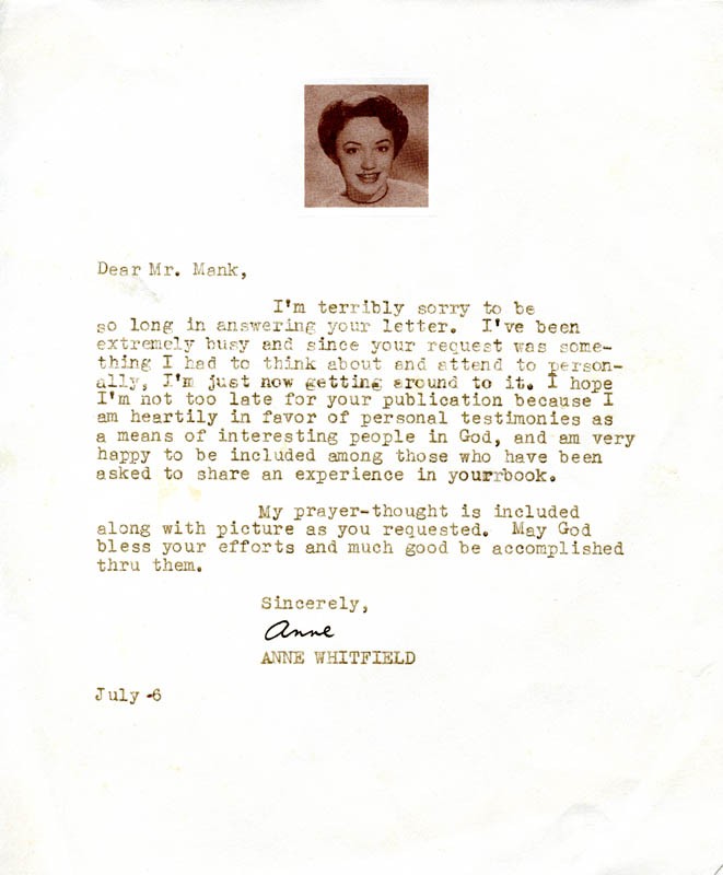 ANNE WHITFIELD - TYPED LETTER SIGNED 7/6