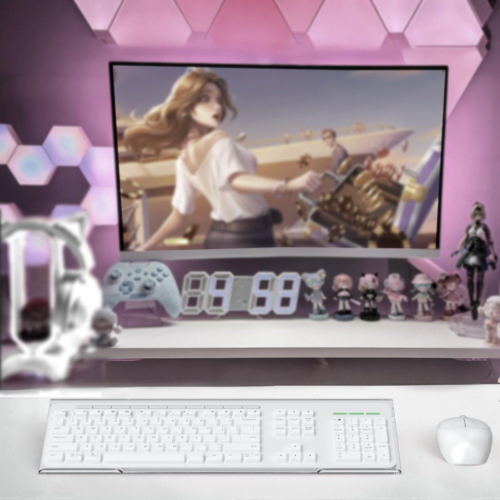 Ergonomic Computer Keyboard Stand Clear Acrylic Riser Tilted Tray White Strip