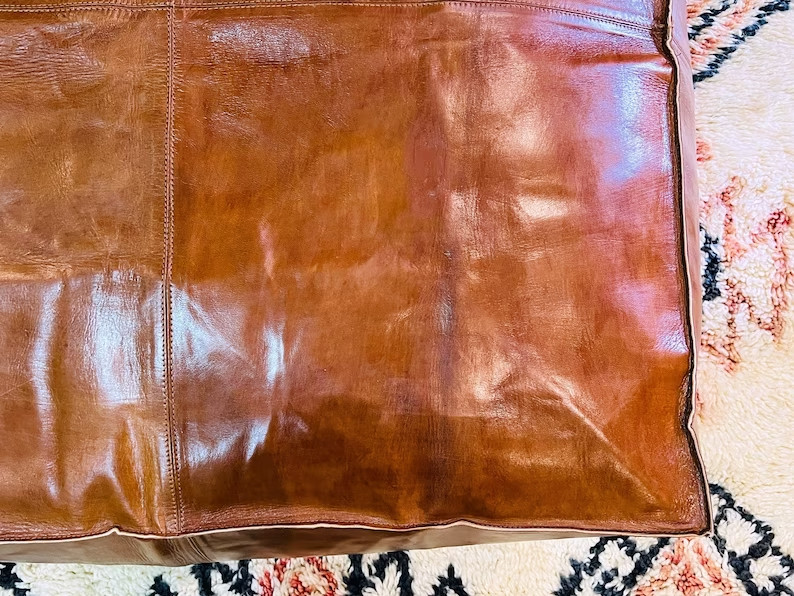 30'' Large Brown Moroccan Leather Pouffe Boho Ottoman Unstuffed Genuine