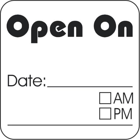 1" x 1" OPEN ON DATE: LABELS 1000 PER ROLL GREAT STICKERS