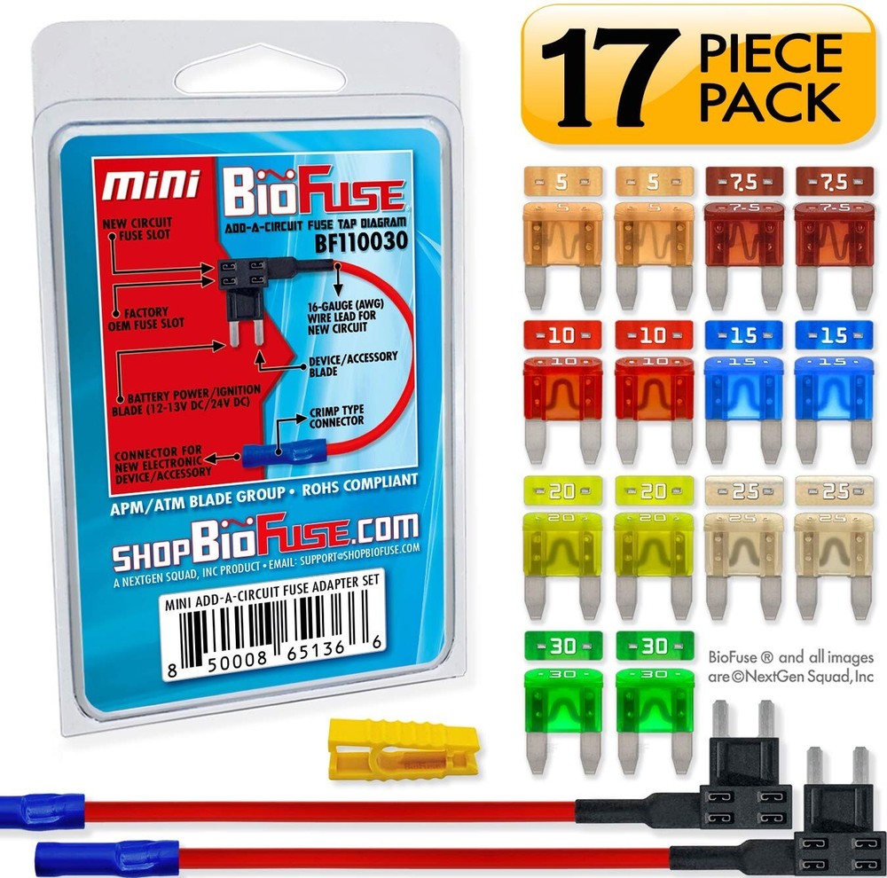 BioFuse® Mini Add Circuit Fuse Tap Adapter Set - 2 Holders - 14 Fuses + puller