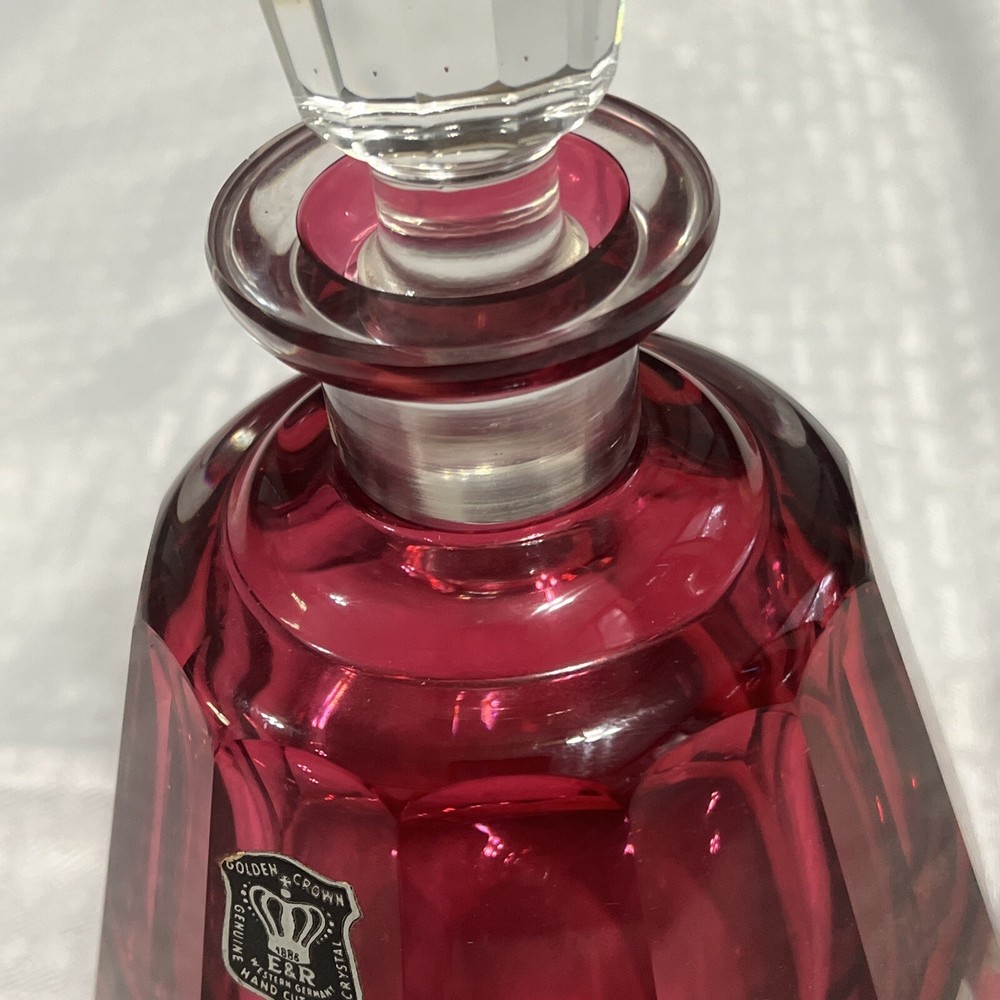 VINTAGE RUBY RED HEAVY CRYSTAL DECANTER- STUNNING!