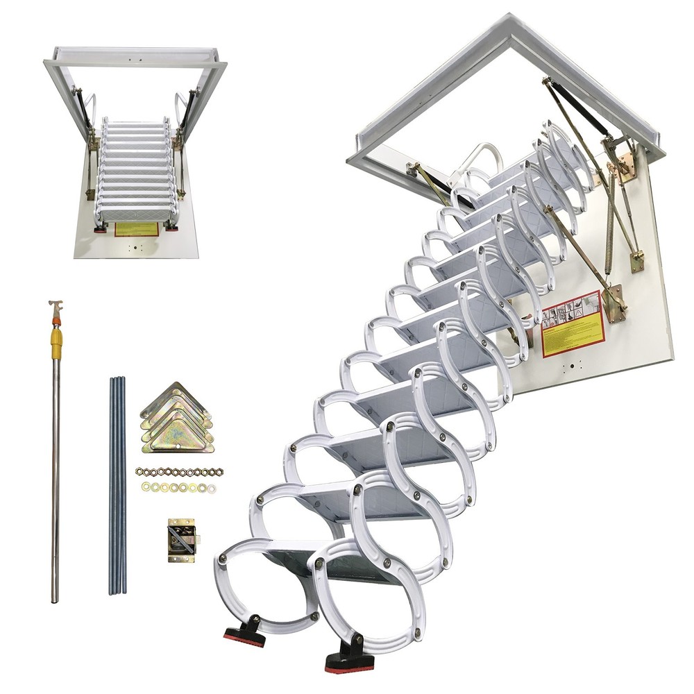 9.84ft Folding Loft Ladder Stairs 12 Steps Attic Pull Down Ceiling Ladder