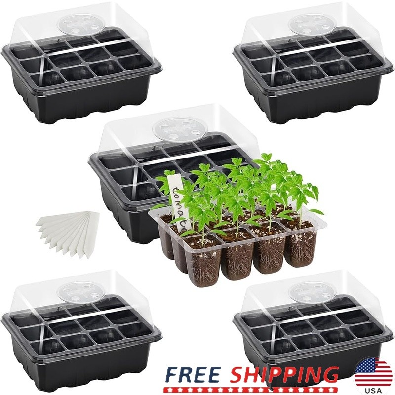 Adjustable Seed Trays W/ Humidity Domes & Drainage Large Seeds Germination 5Pack